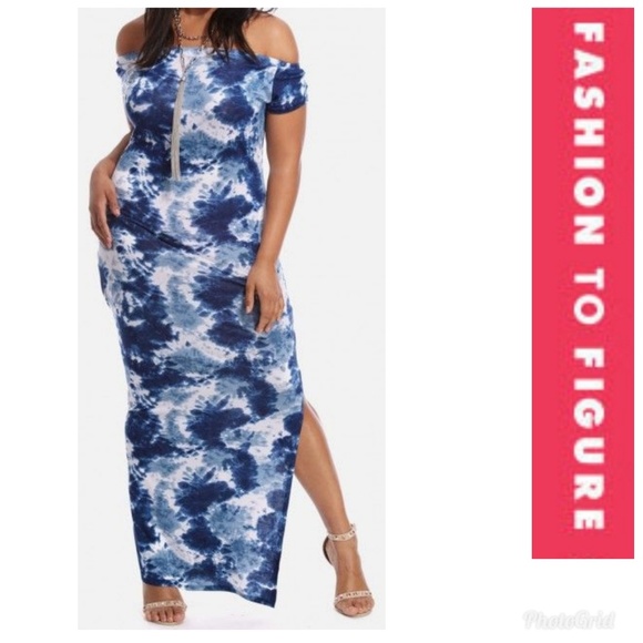Fashion to Figure Dresses & Skirts - Plus Size Jolissa Tie-Dye Off Shoulder Maxi Dress